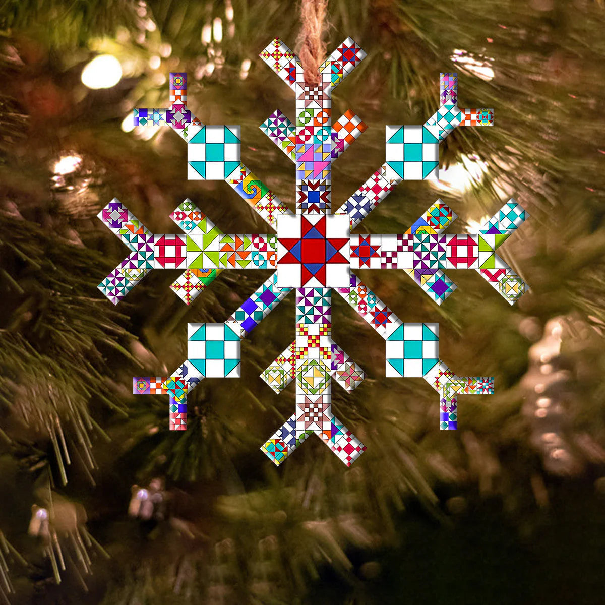 Lorva Quilting 2D Acrylic Ornament Colorful Quilting Blocks Snowflake