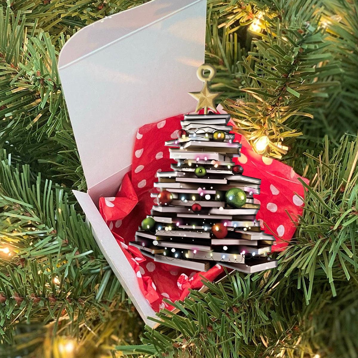 Lorva Reading Acrylic Ornament Book Christmas Tree