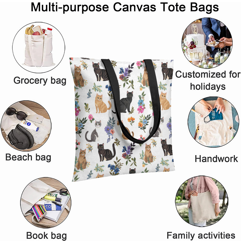 Lorva Tote Bag Cute Floral Cats