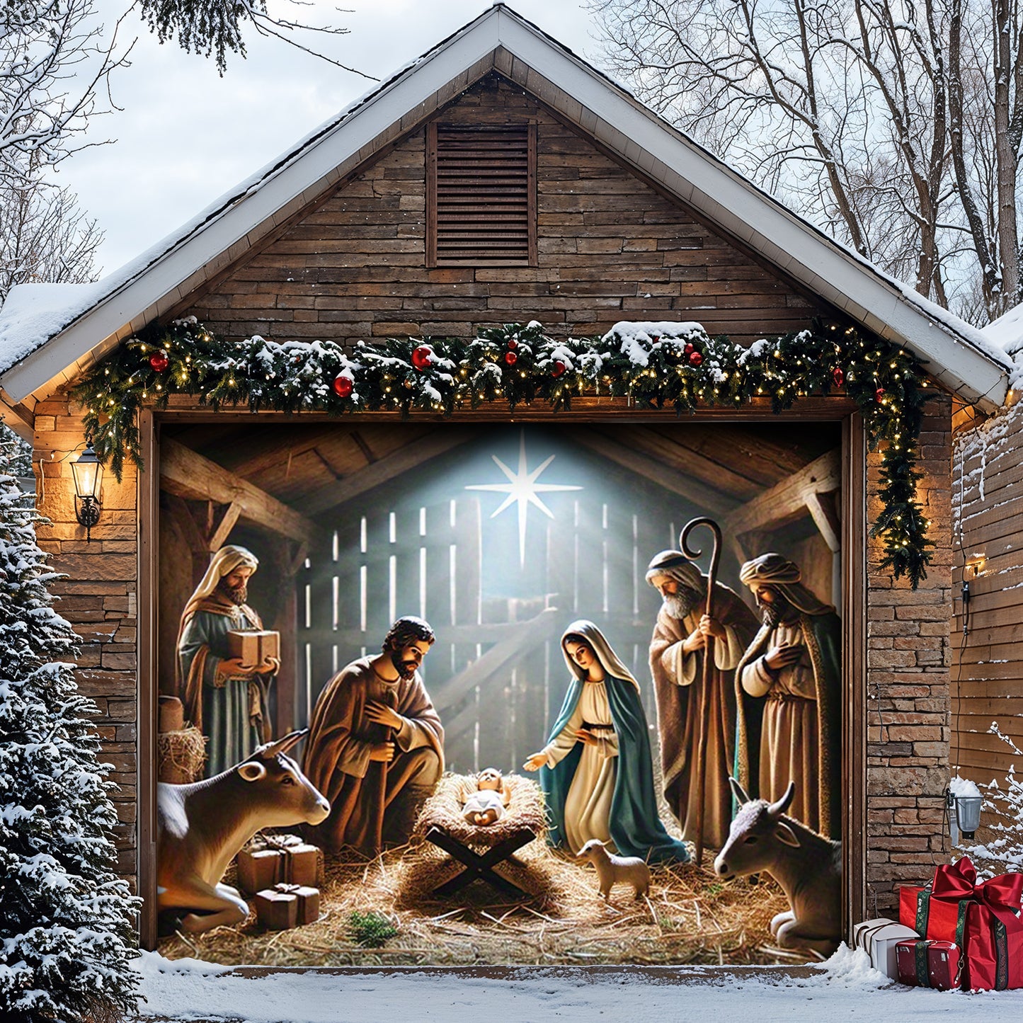 Lorva Christmas Garage Door Banner Decoration Manger Scene
