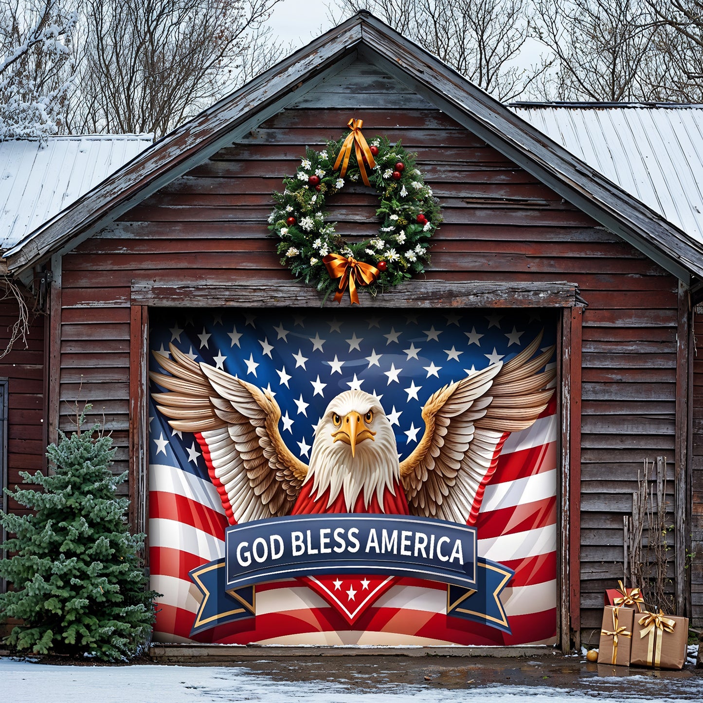 Lorva Christmas Garage Door Banner Decoration God Bless America