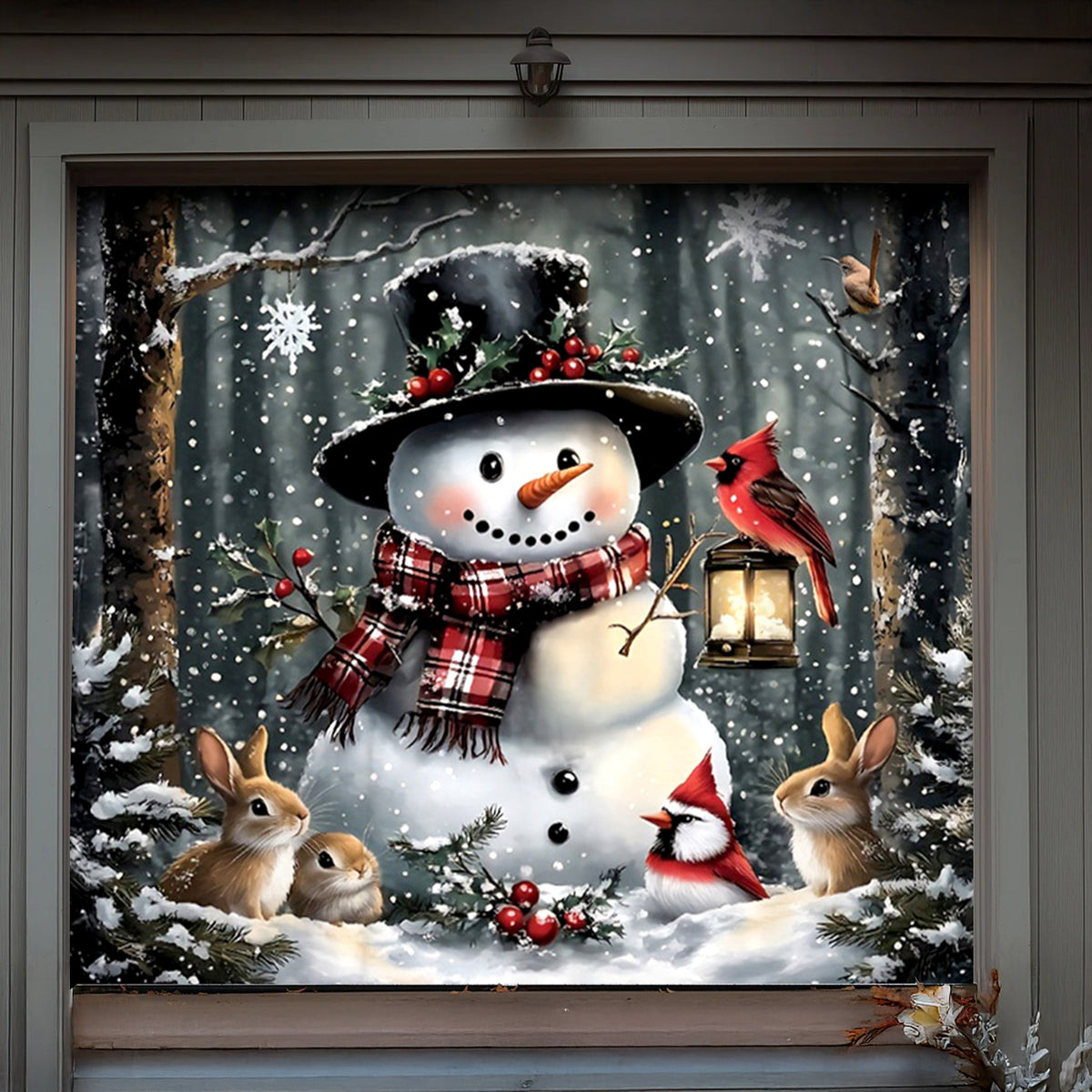 Lorva Snowman Christmas Garage Door Banner Decoration Love Time