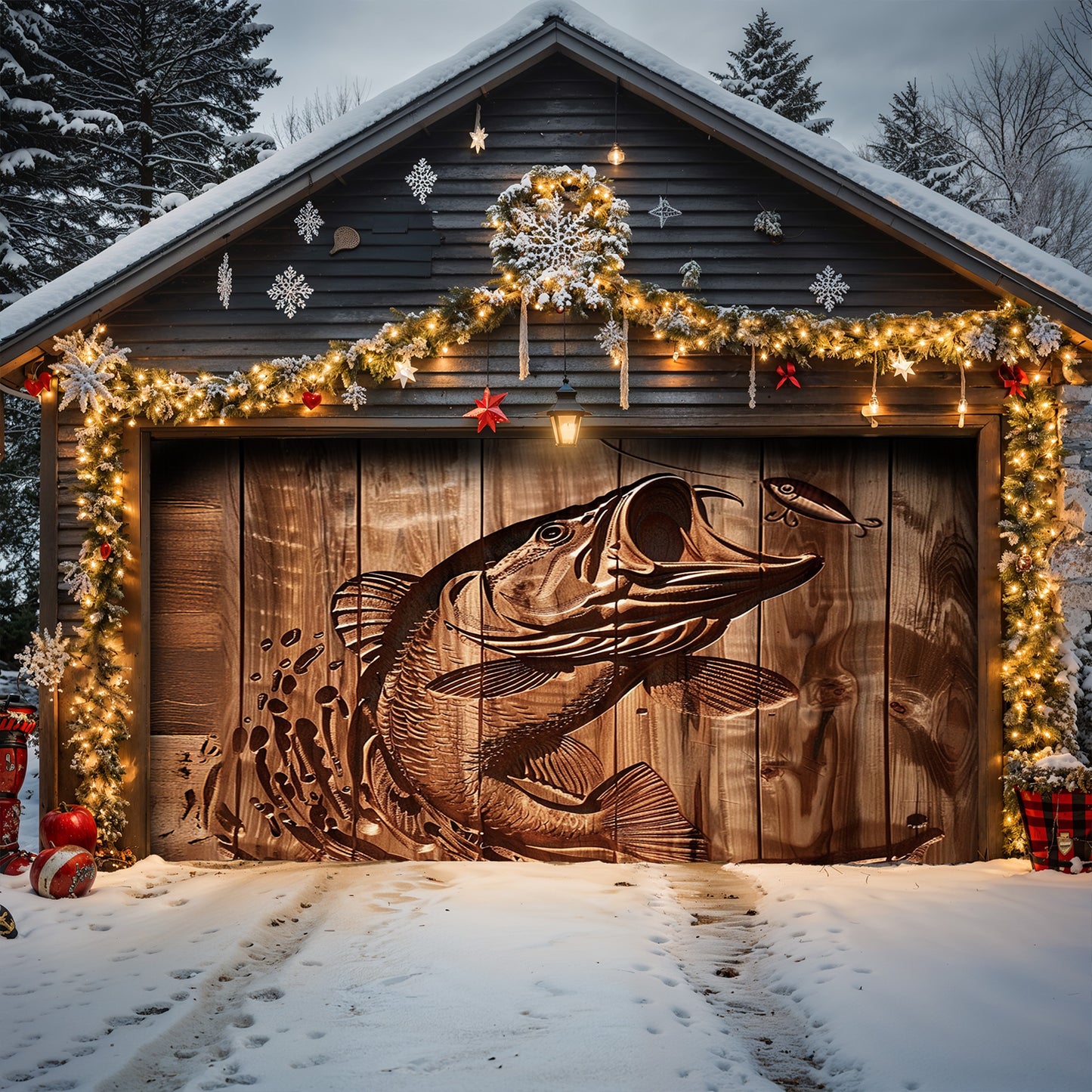 Lorva Fishing Garage Door Banner Decoration Stunning Largemouth Bass