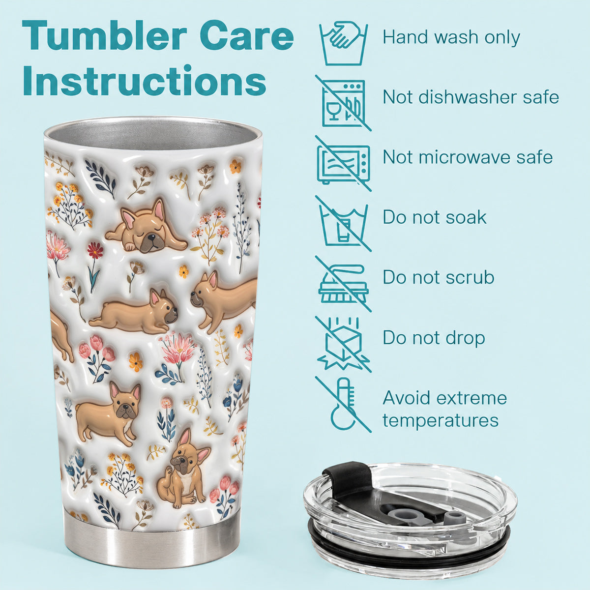 Lorva French Bulldog 20Oz Flat Print Tumbler Happy Field Flowers