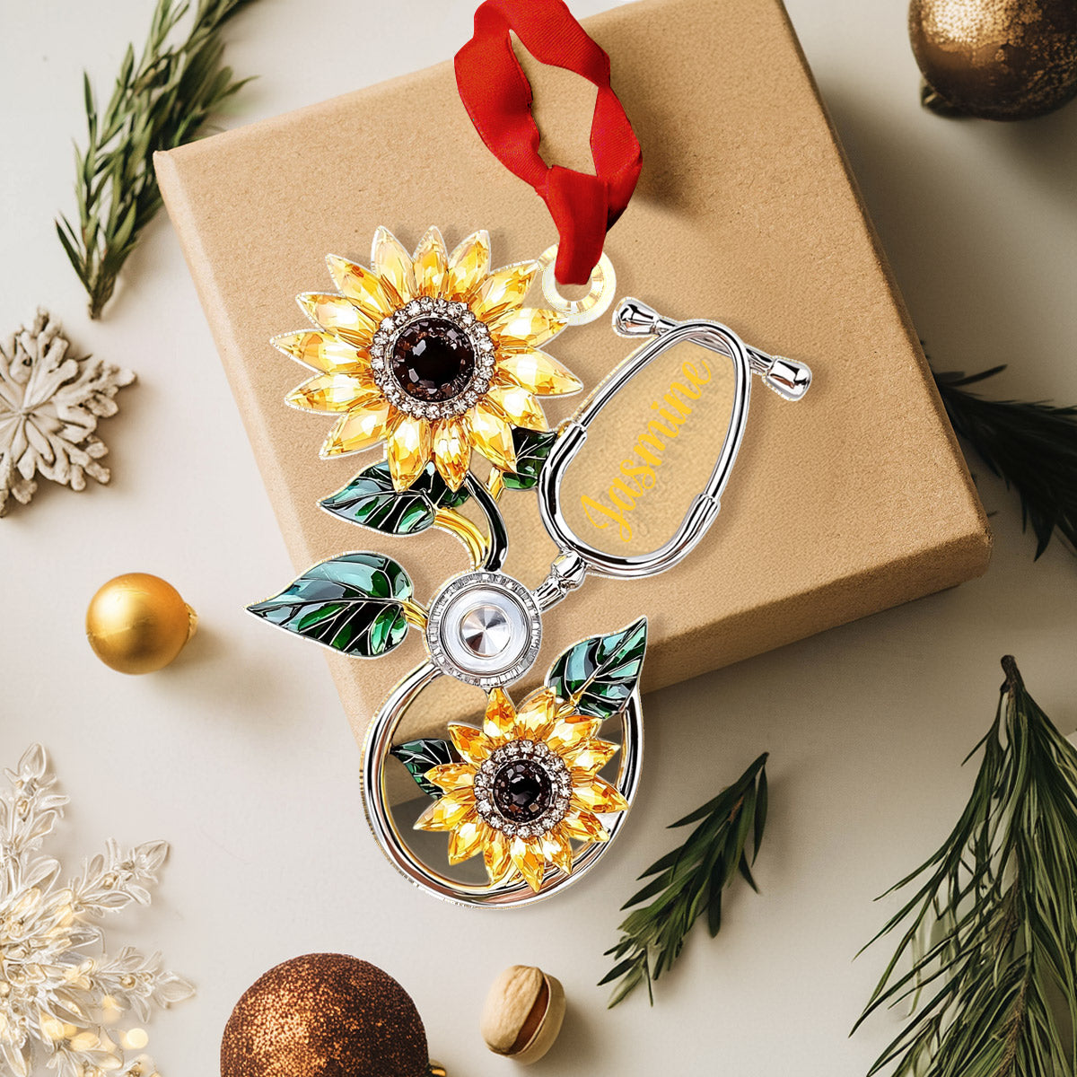 Lorva Personalized Nurse 2D Acrylic Ornament Sunflower Stethoscope