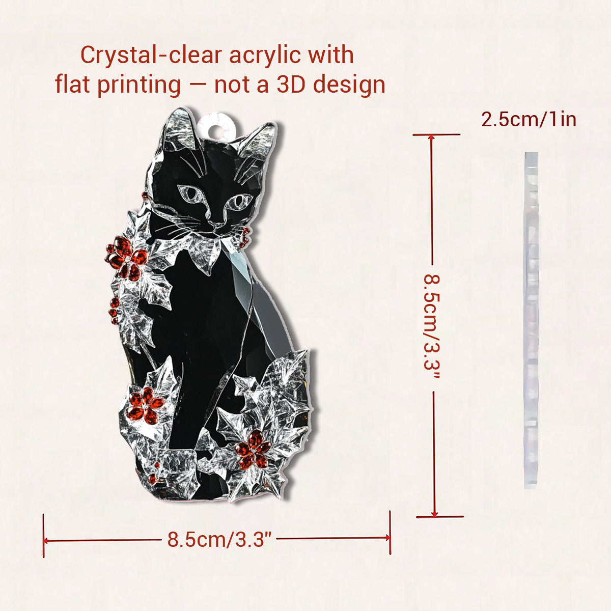 Lorva Black Cat 2D Acrylic Ornament Flowers Frosted
