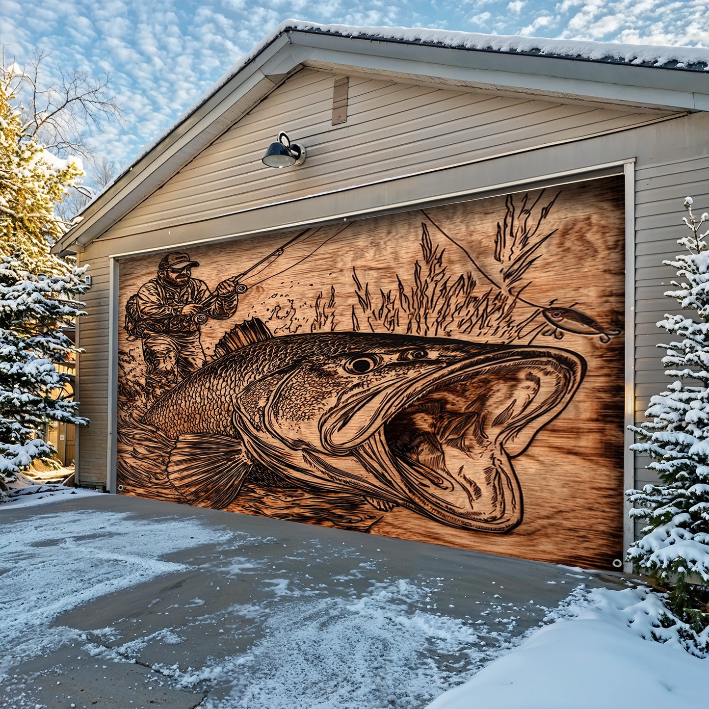 Lorva Fishing Garage Door Banner Decoration Majestic Largemouth Bass