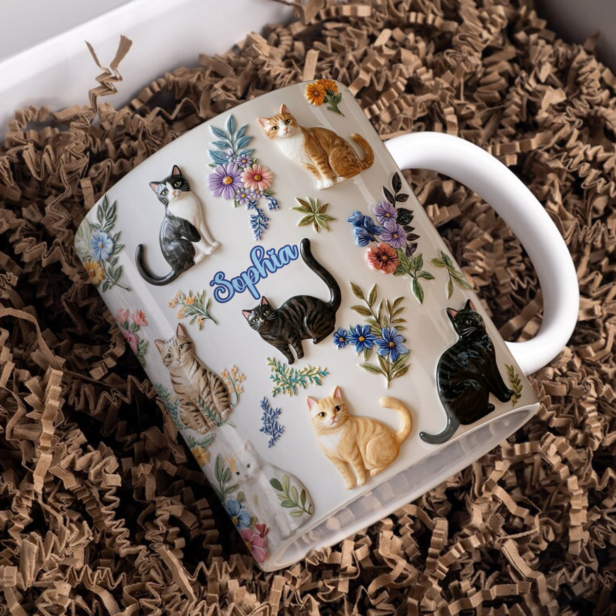 Lorva Personalized Flat Print Mug Cute Floral Cats