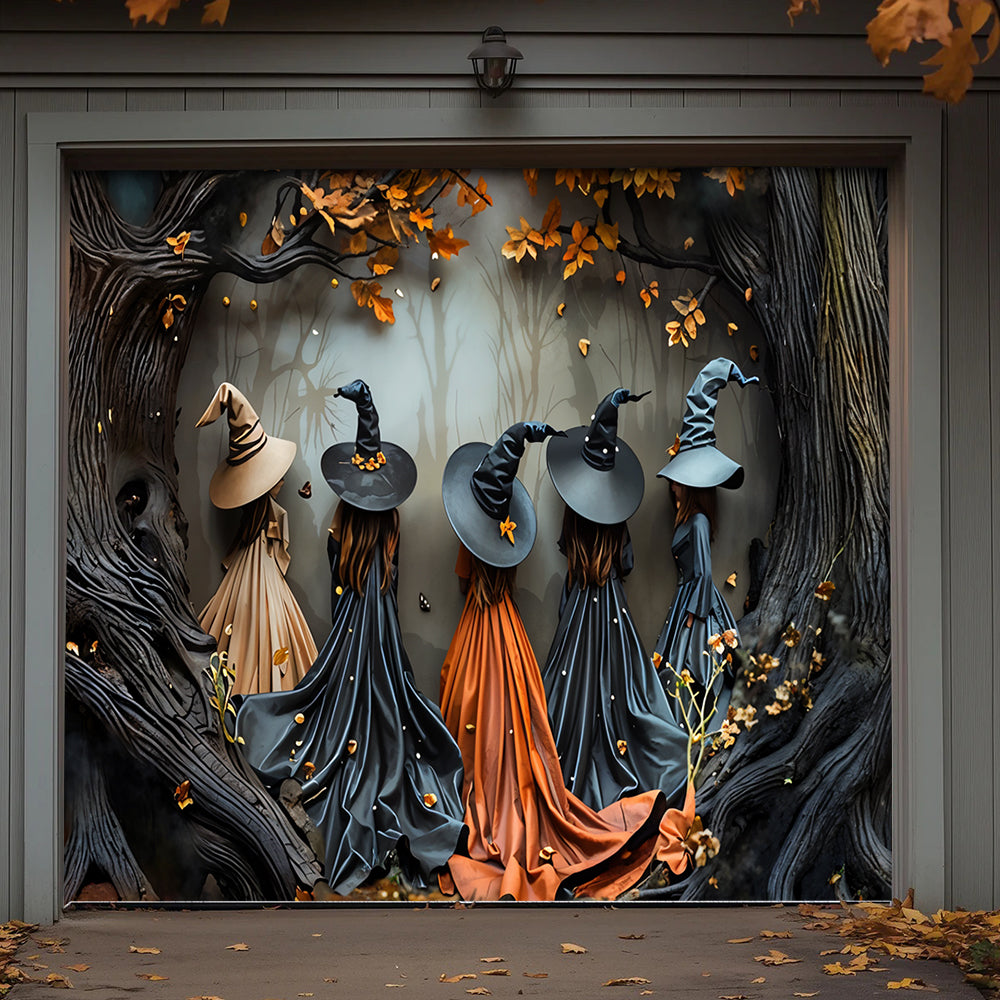 Lorva Witch Garage Door Banner Decoration Autumn Witch Gathering