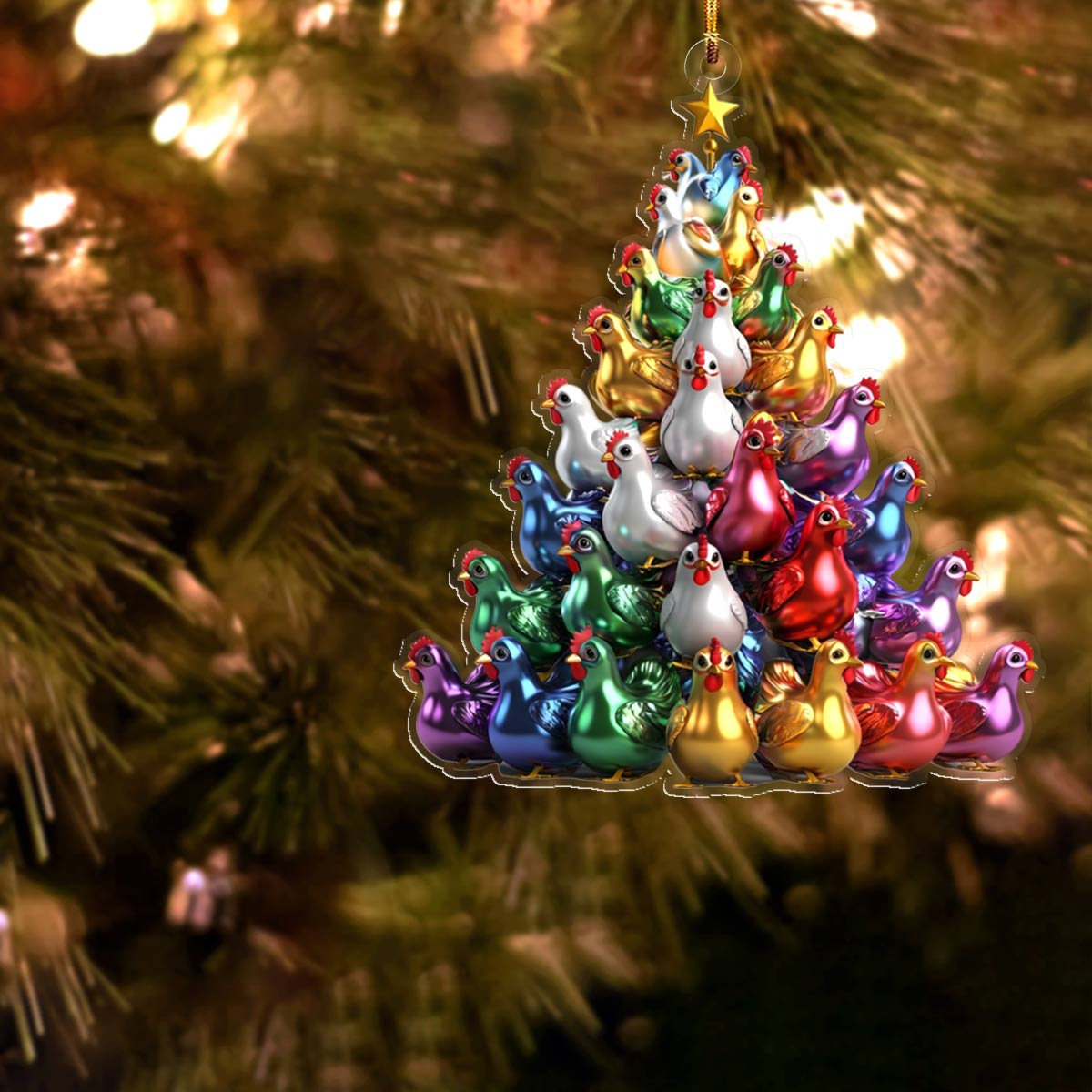 Lorva Chicken 2D Acrylic Ornament Colorful Christmas Tree