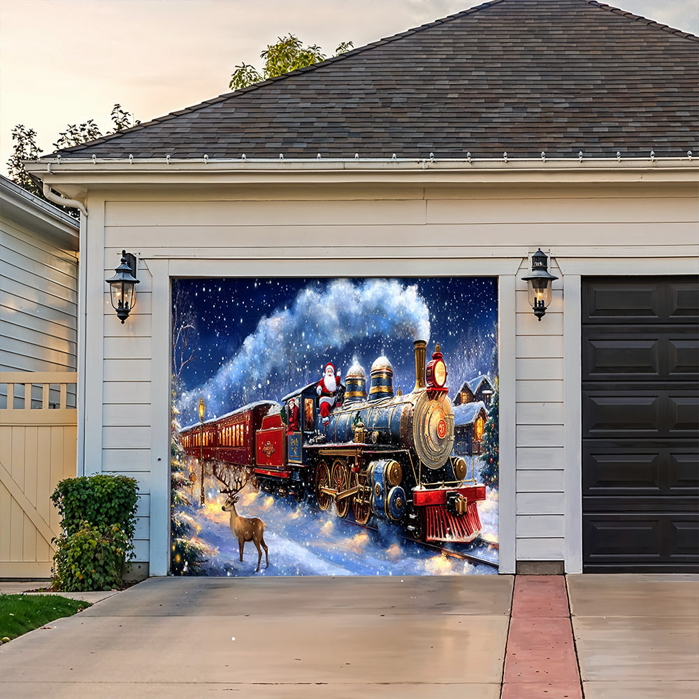 Lorva Christmas Garage Door Banner Decoration Santa’s Magical Christmas Train
