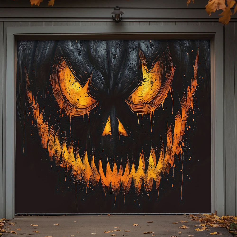 Lorva Halloween Garage Door Banner Decoration Sinister Pumpkin Face