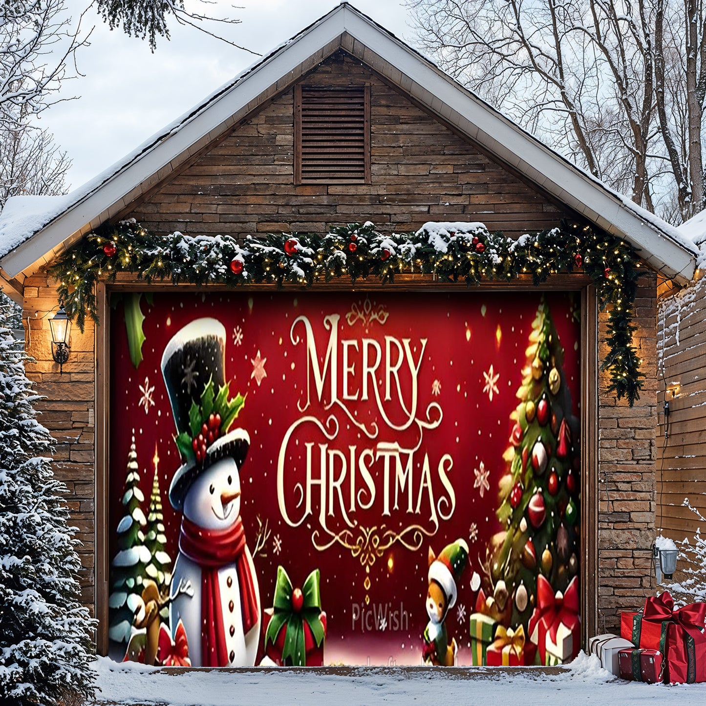 Lorva Christmas Garage Door Banner Decoration Merry Christmas Snowman