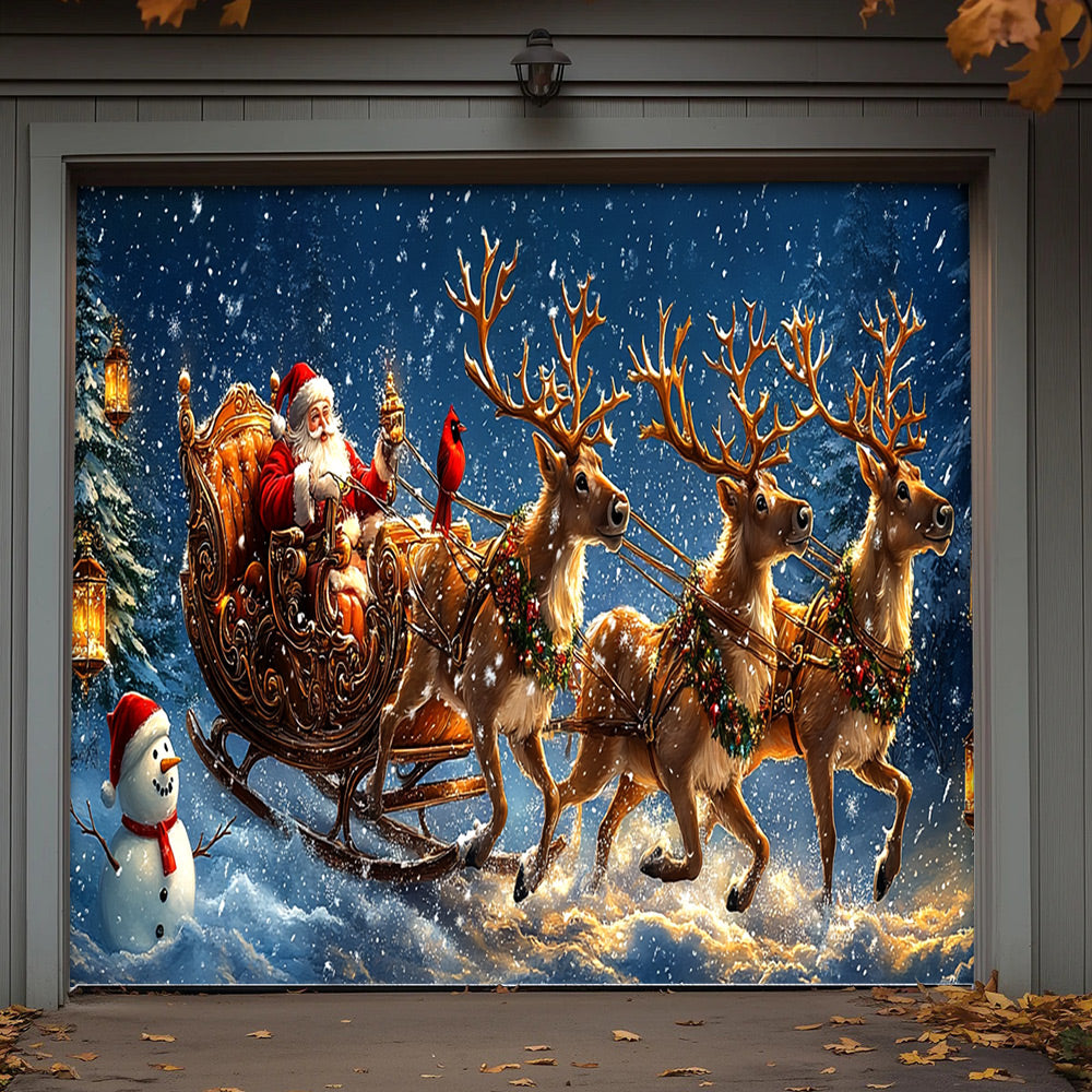 Lorva Christmas Garage Door Banner Decoration Santa’s Snowy Sleigh Adventure