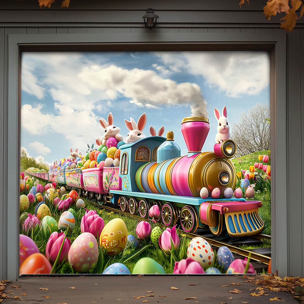 Lorva Easter Garage Door Banner Decoration The Bunny Bloom Train