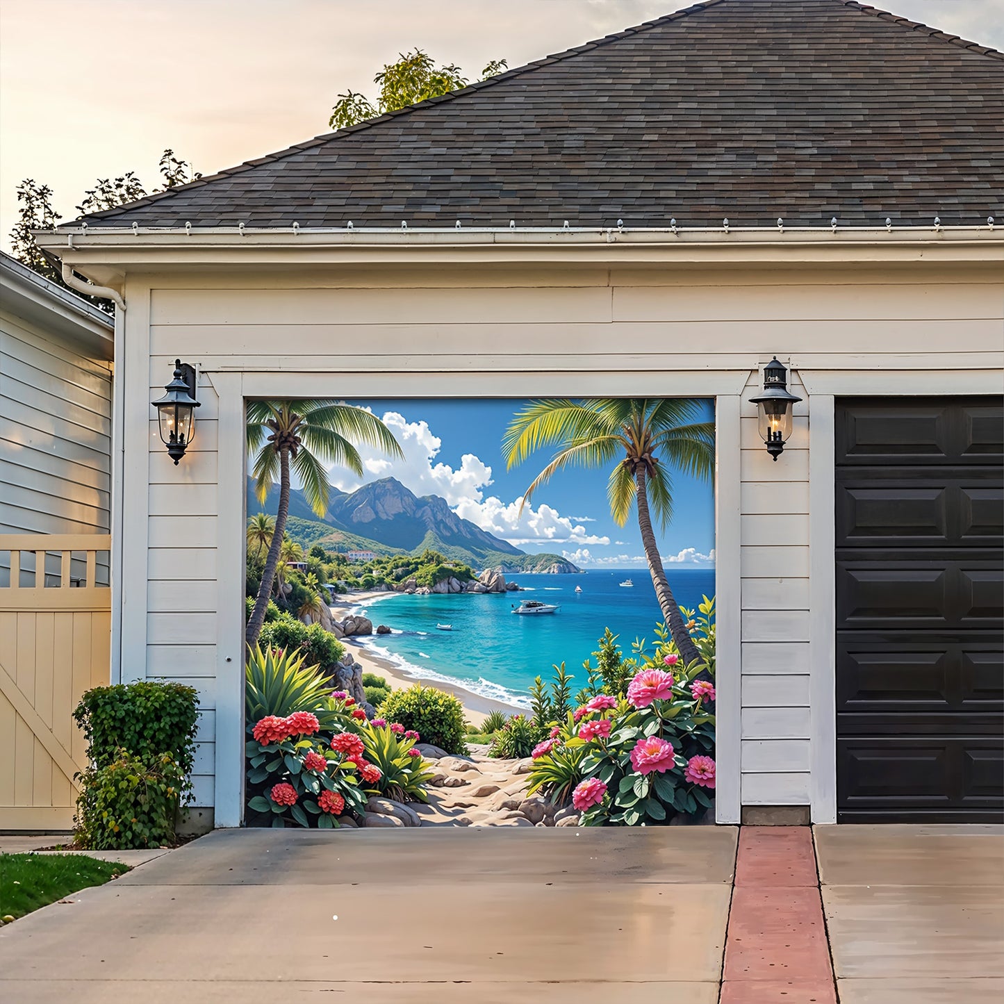 Lorva Garage Door Banner Beautiful Flowers Beach