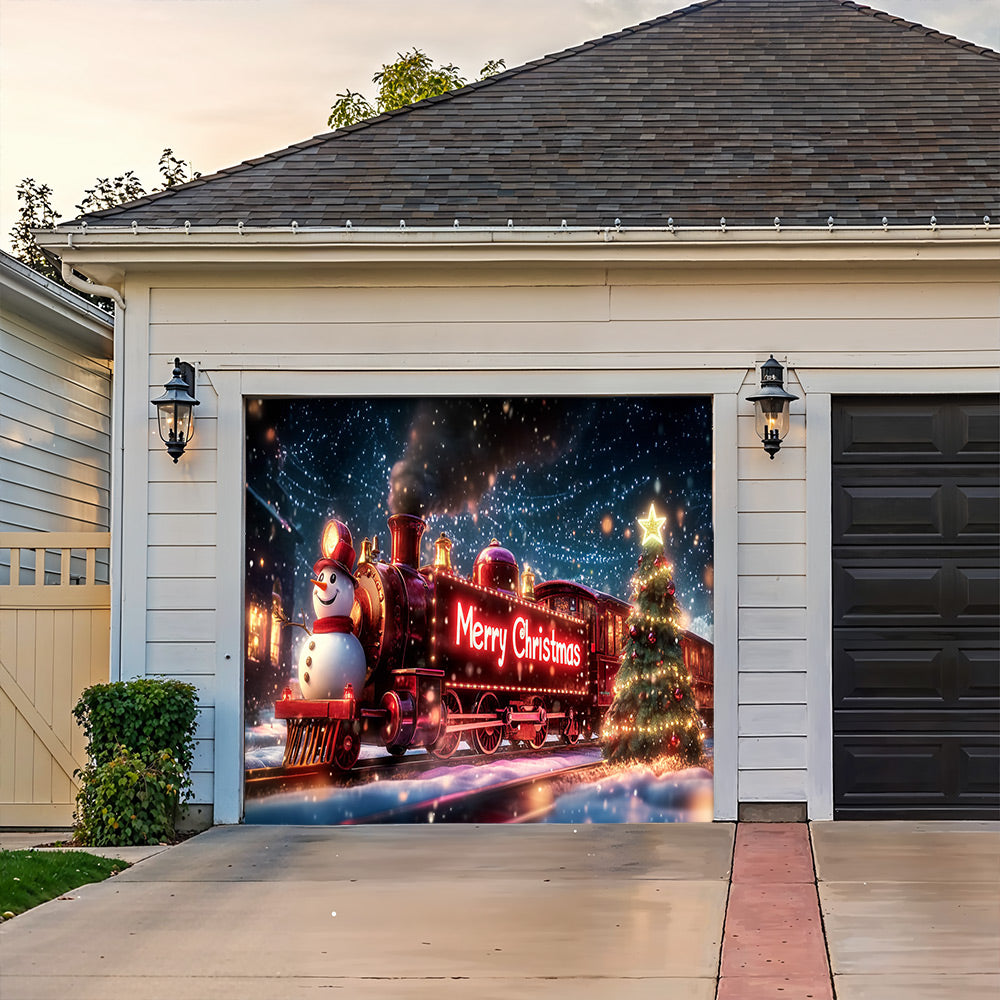 Lorva Christmas Garage Door Banner Decoration Snowman Christmas Night Express