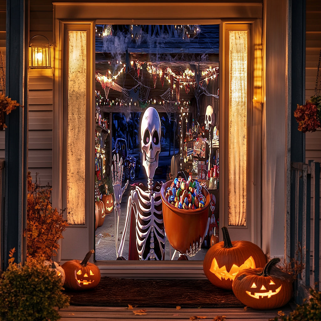 Lorva Halloween Door Cover Skeleton’s Trick-or-Treat Party