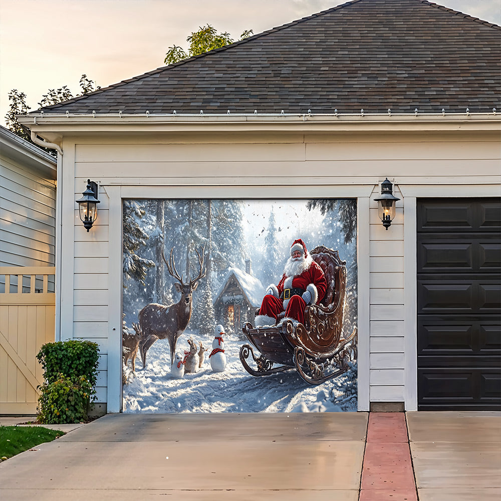 Lorva Christmas Garage Door Banner Decoration SSanta’s Woodland Christmas