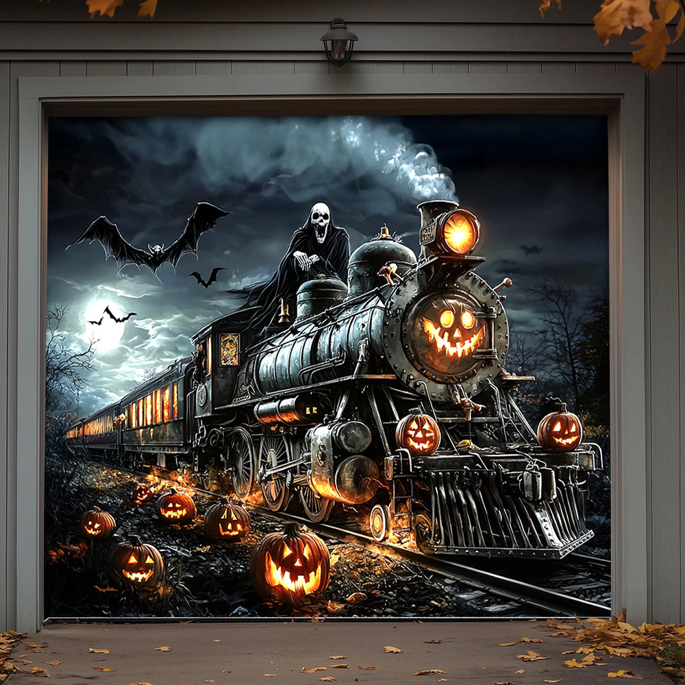 Lorva Halloween Garage Door Banner Decoration Halloween Ghost Train