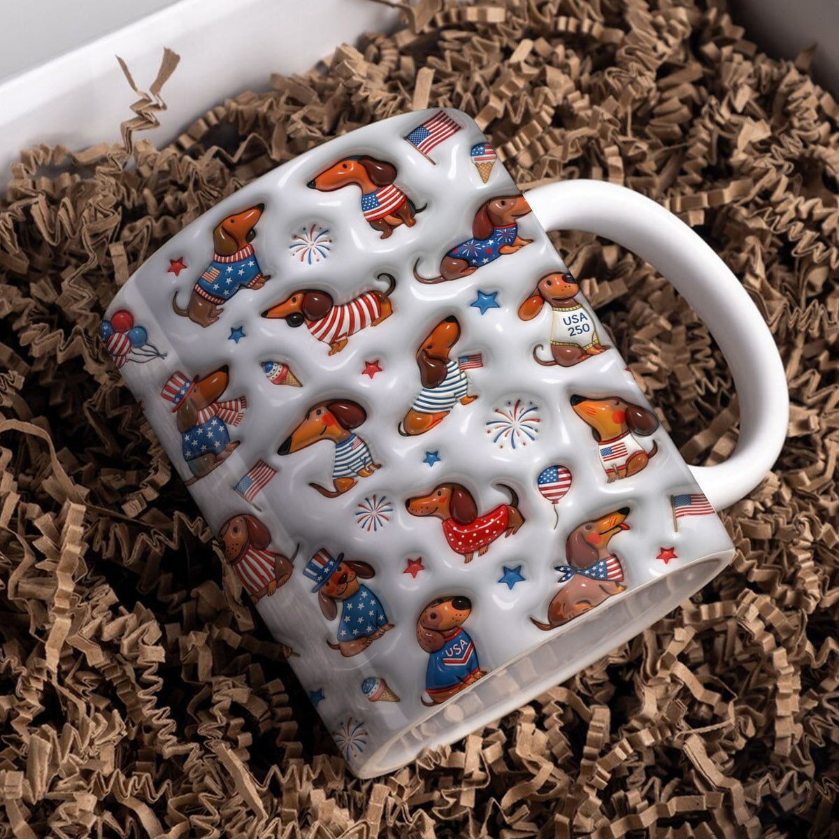 Lorva Dachshund Flat Print Mug Happy Patriotic Day Wiener