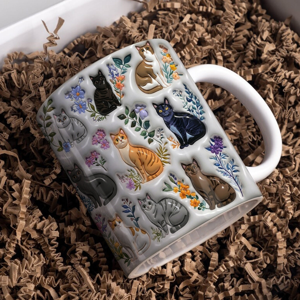 Lorva Mug Puffy Charming Floral Cats