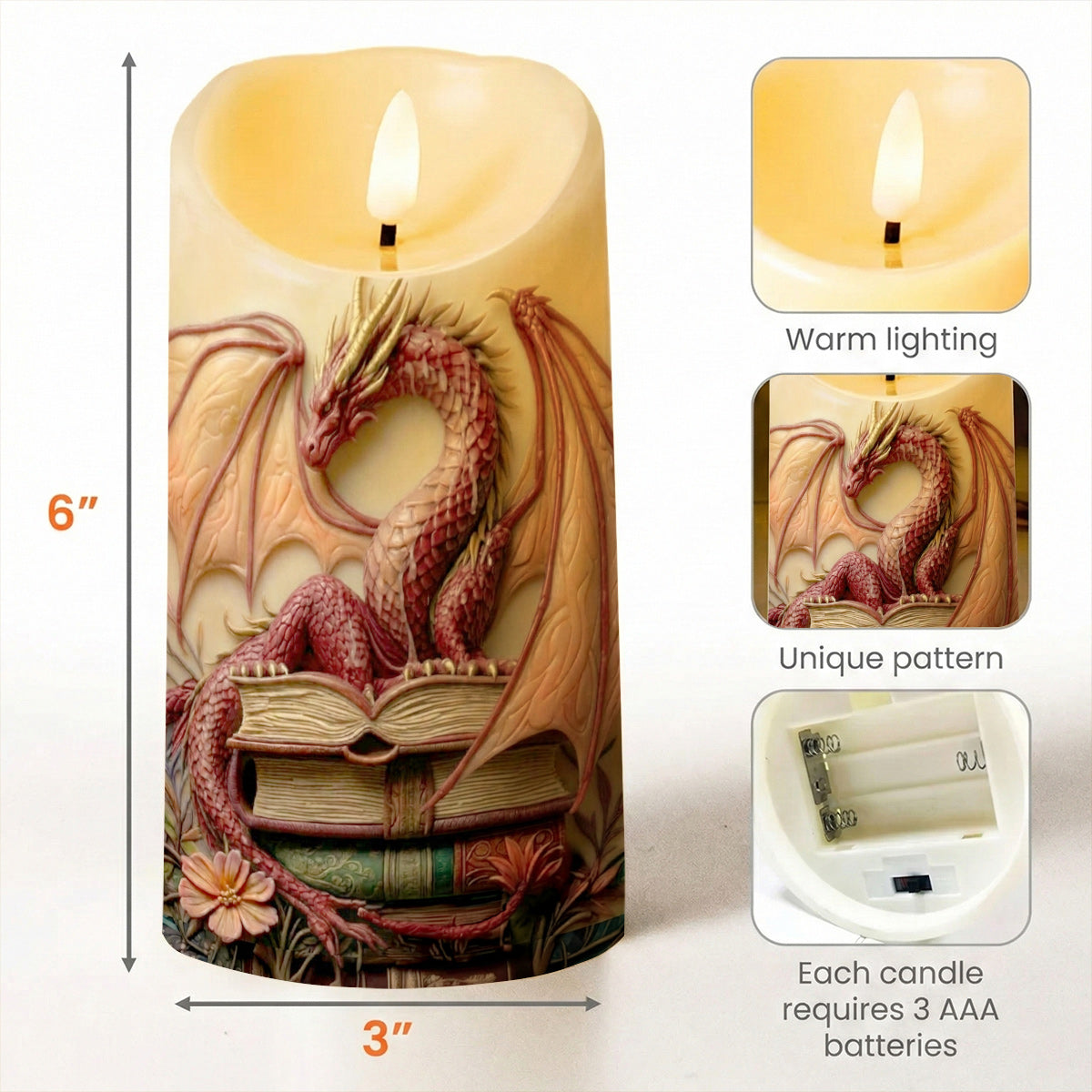 Lorva Reading 2D Printed LED Candle Crimson Lore