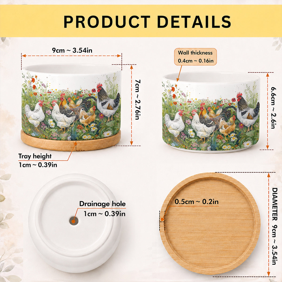 Lorva Chicken Ceramic Plant Pot Charming Flower Garden