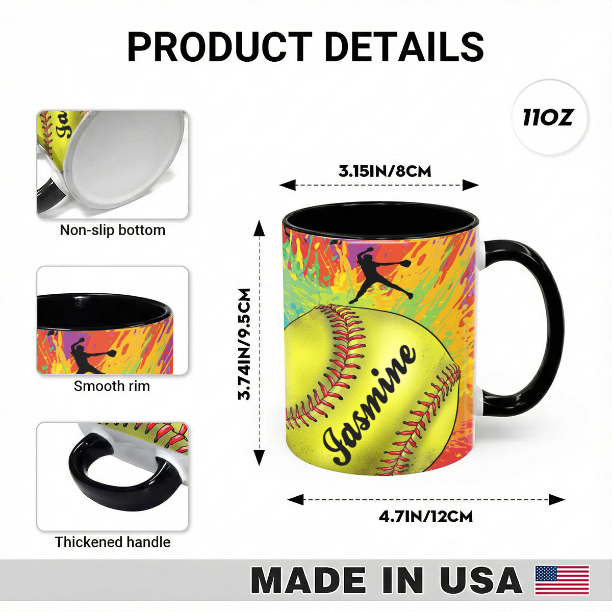 Lorva Personalized Mug Colorful Softball