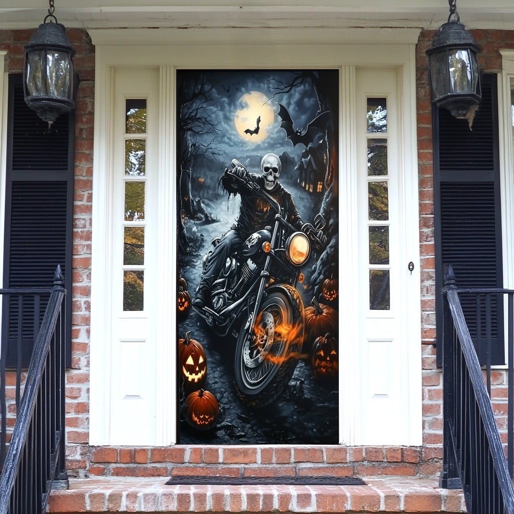 Lorva Halloween Door Cover Skeleton Biker Halloween