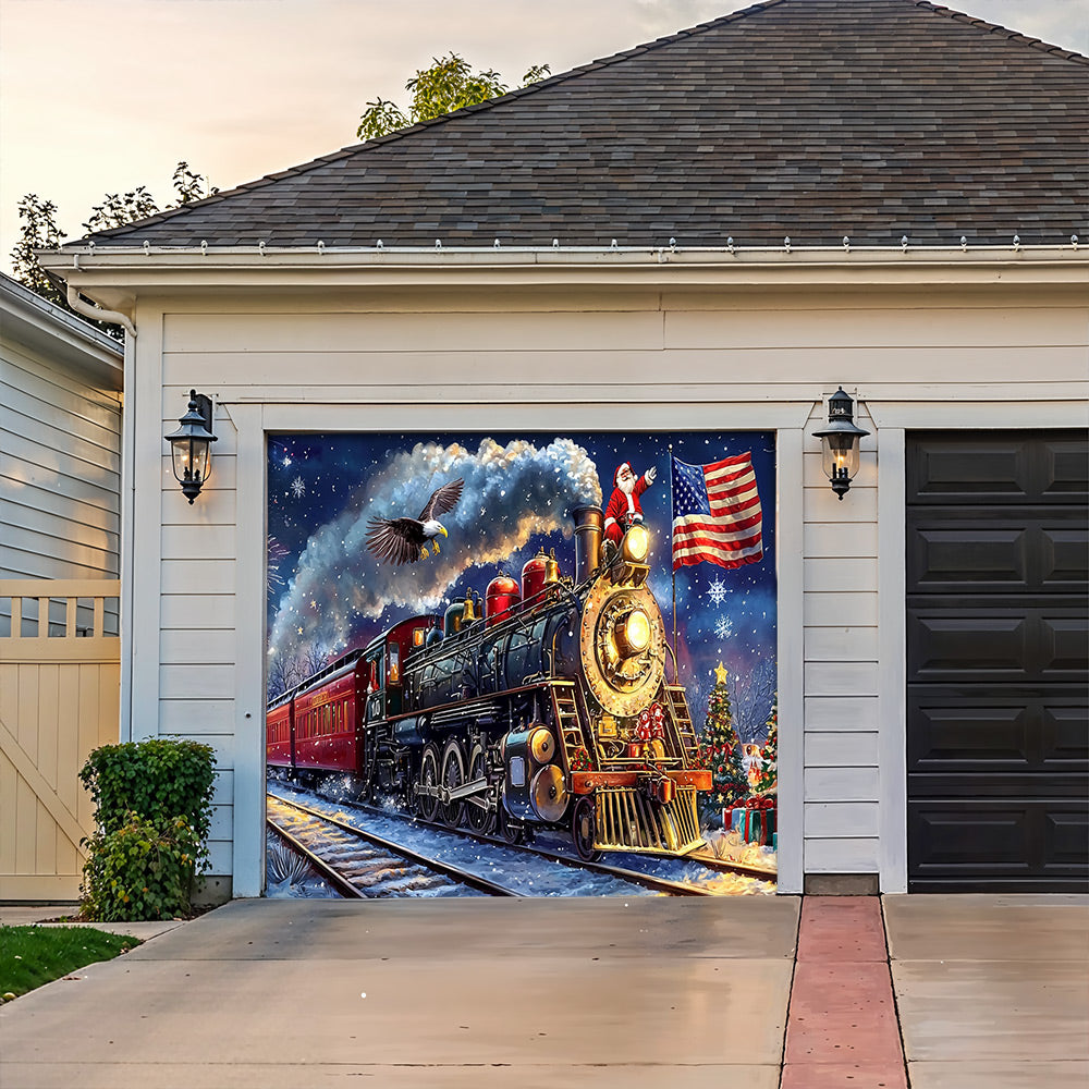 Lorva Garage Door Banner Decoration Patriotic Santa Claus Holiday Express