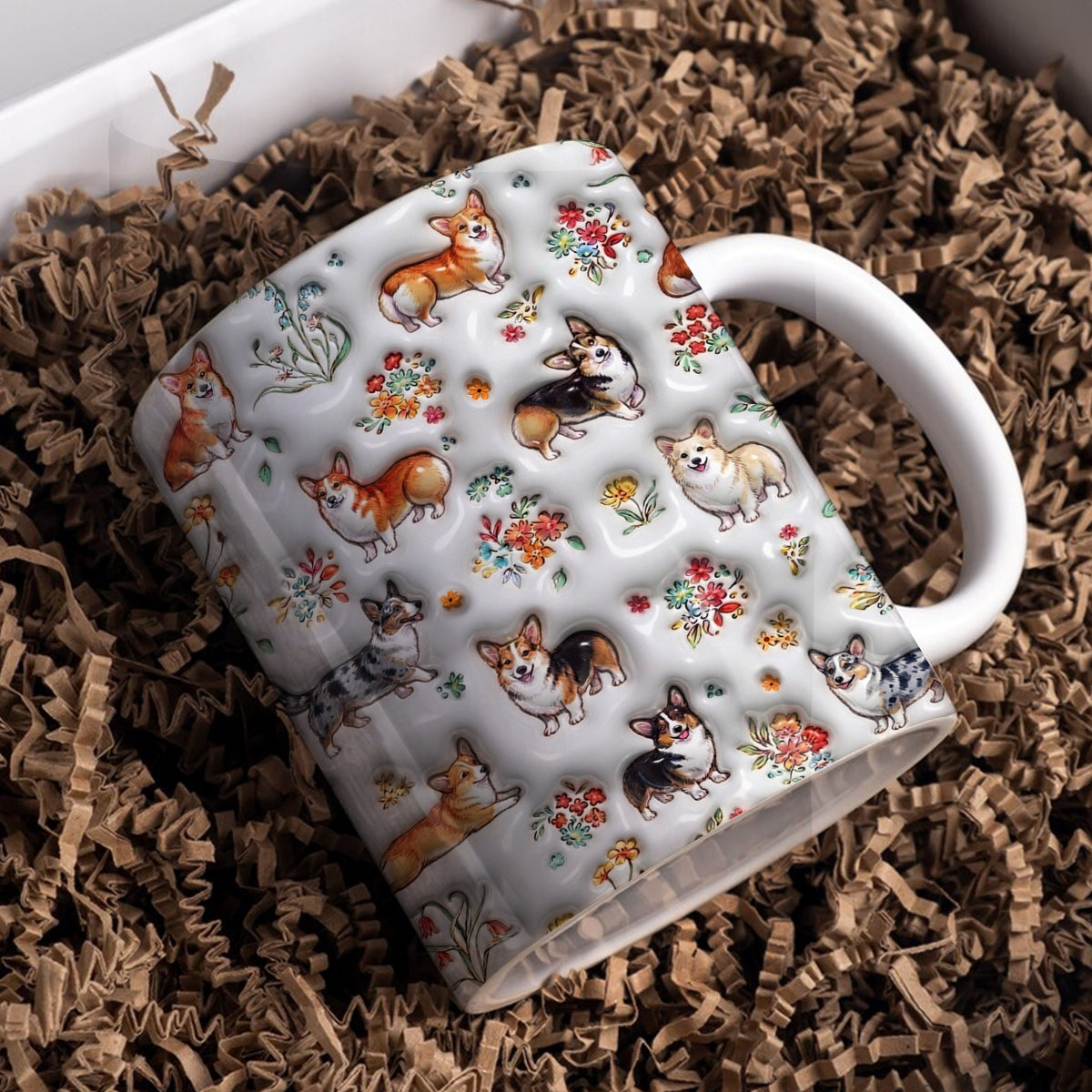 Lorva Corgi Flat Print Mug Cute Floral