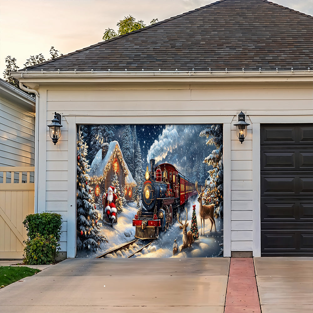 Lorva Christmas Garage Door Banner Decoration Winter Wonderland Christmas Train