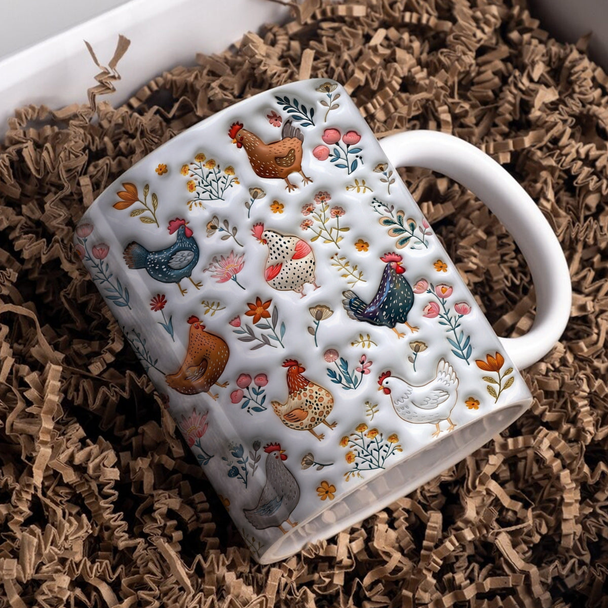 Lorva Flat Print Mug Cute Floral Chickens