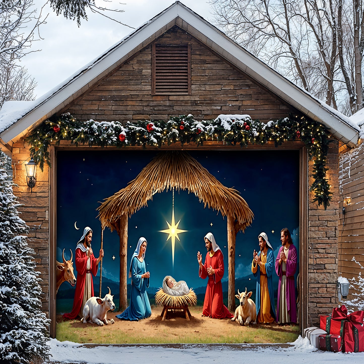 Lorva Nativity Scene Christmas Garage Door Banner Decoration