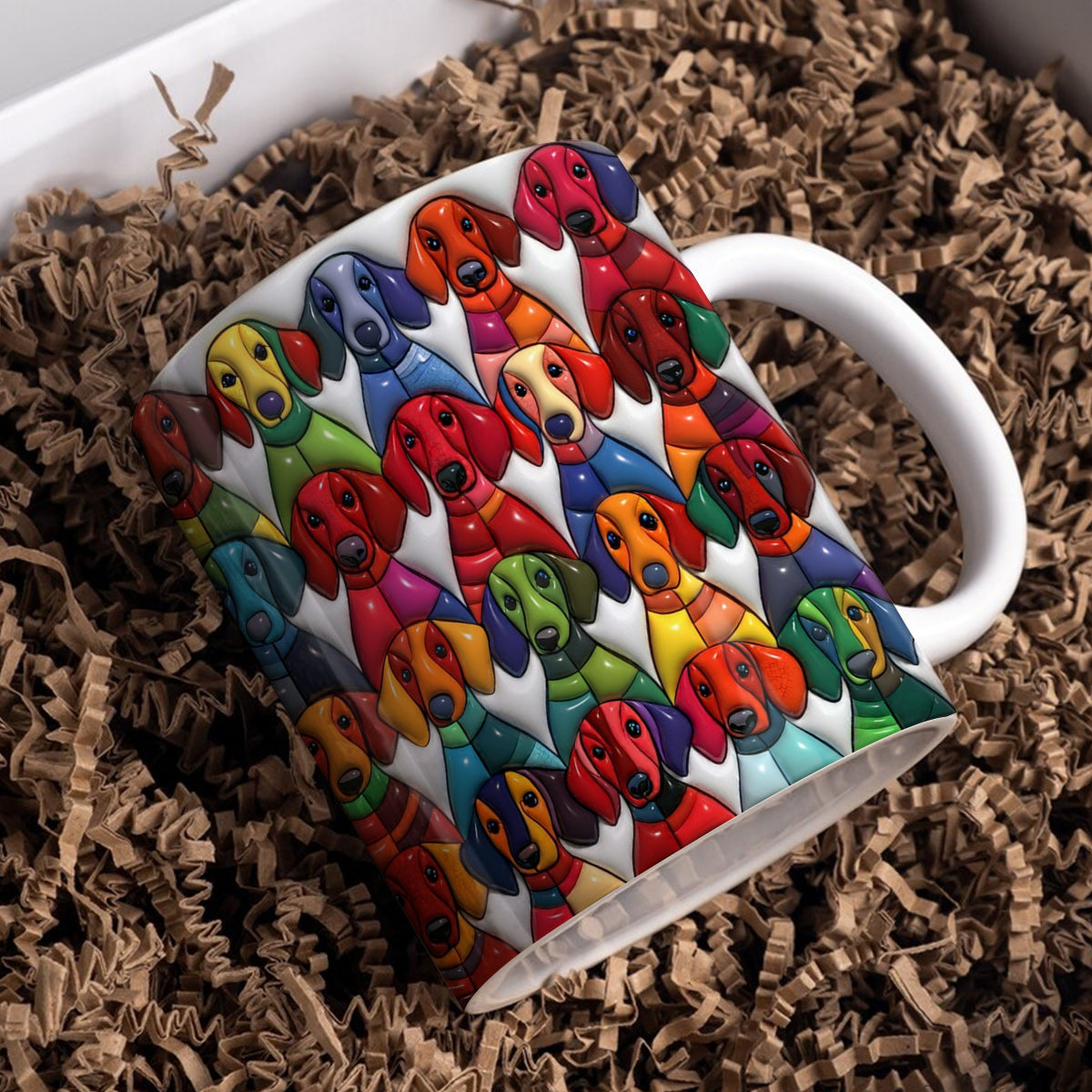 Lorva Flat Print Mug Colorful Whimsical Dachshunds