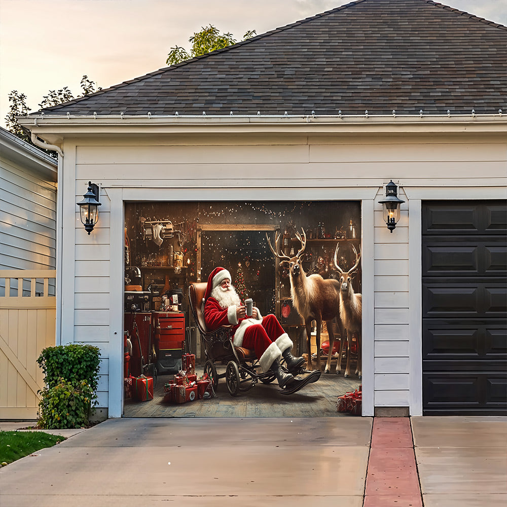 Lorva Christmas Garage Door Banner Decoration Santa’s Reindeer Garage