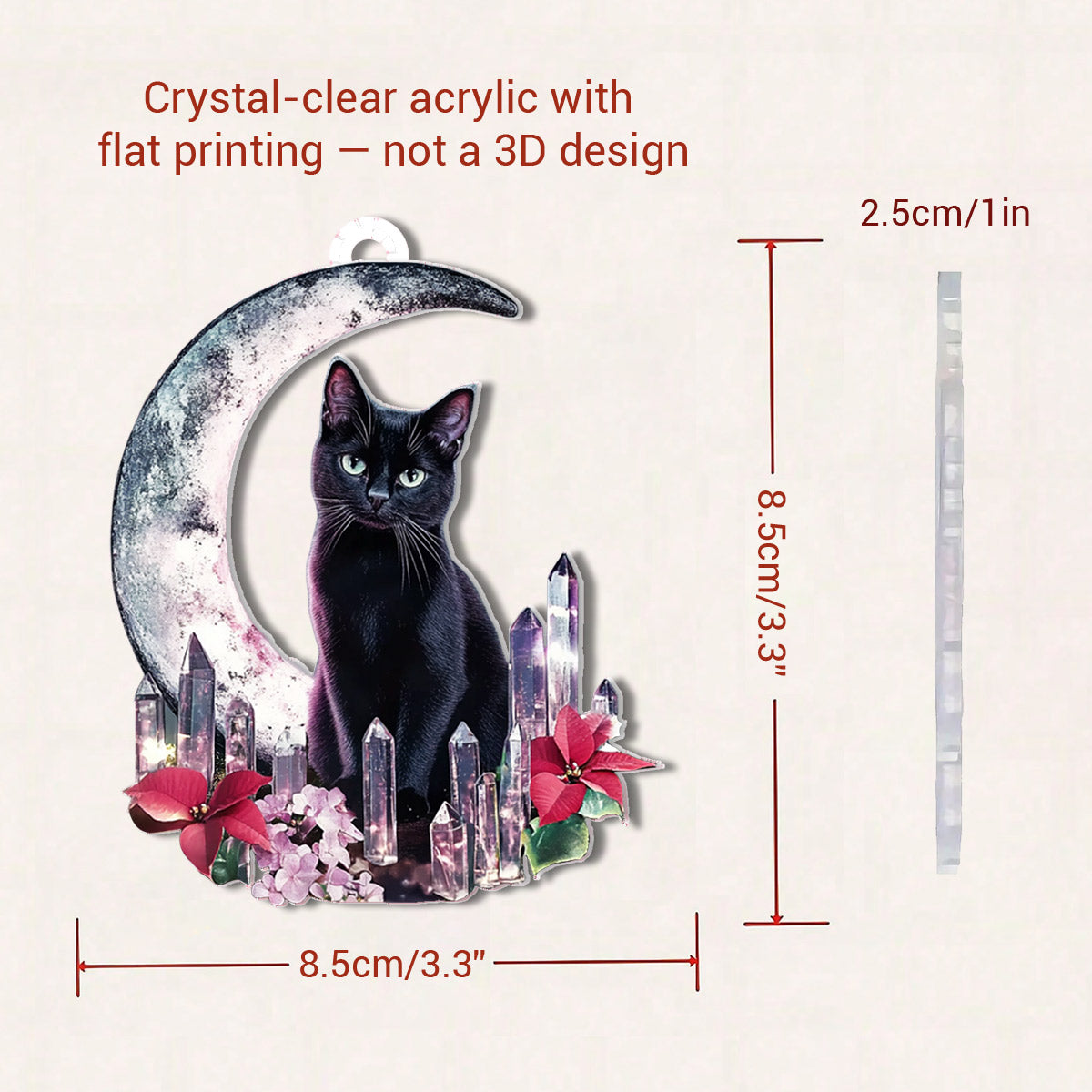 Lorva Cat 2D Acrylic Ornament Crystal Midnight Moon