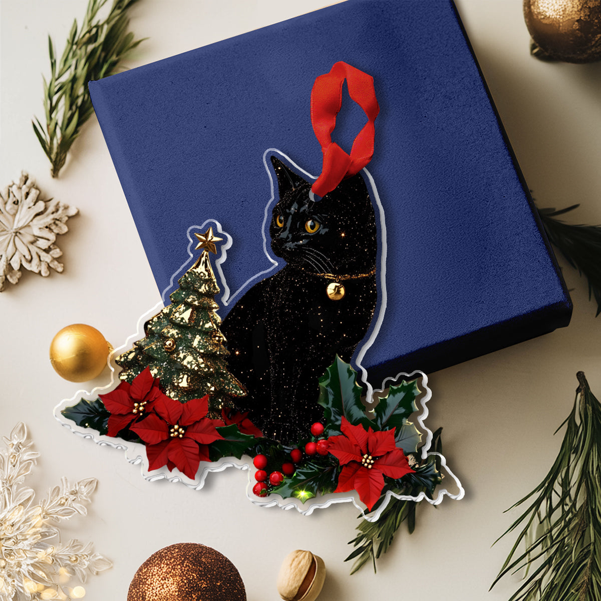 Lorva Black Cat 2D Acrylic Ornament Merry Christmas