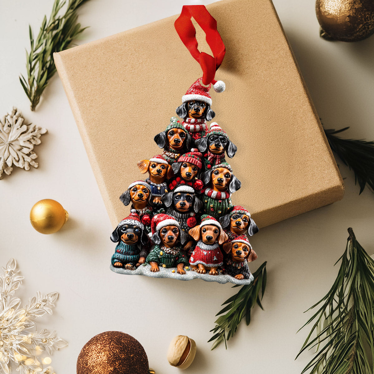 Lorva Dachshund Acrylic Ornament Merry Dachmas
