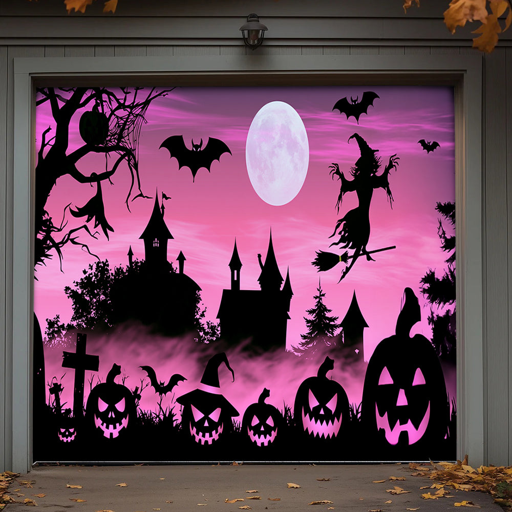 Lorva Halloween Garage Door Banner Decoration Enchanted Halloween Night
