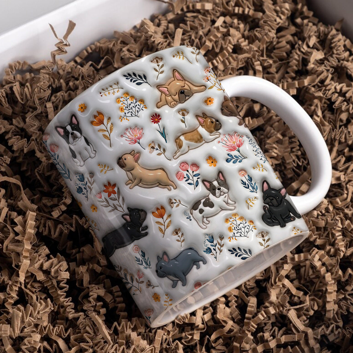 Lorva French Bulldog Flat Print Mug Cute Field Floral