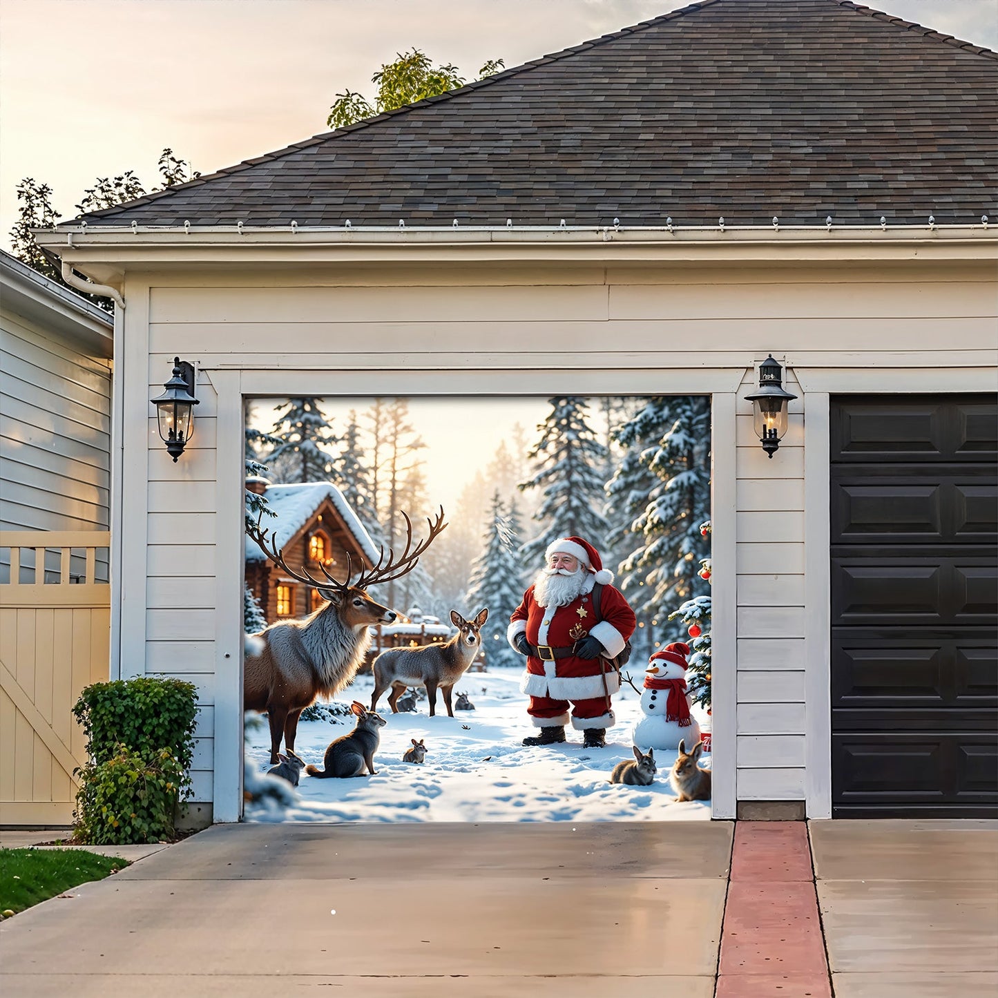 Lorva Christmas Garage Door Banner Decoration Santa’s Woodland Wonder