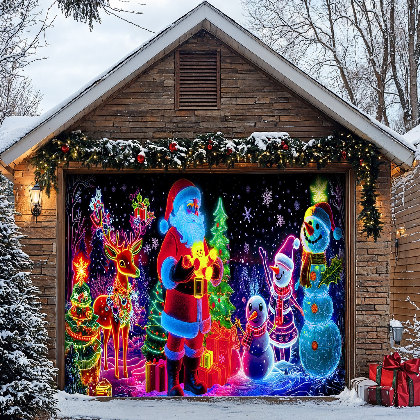 Lorva Christmas Garage Door Banner Decoration Neon Christmas Family