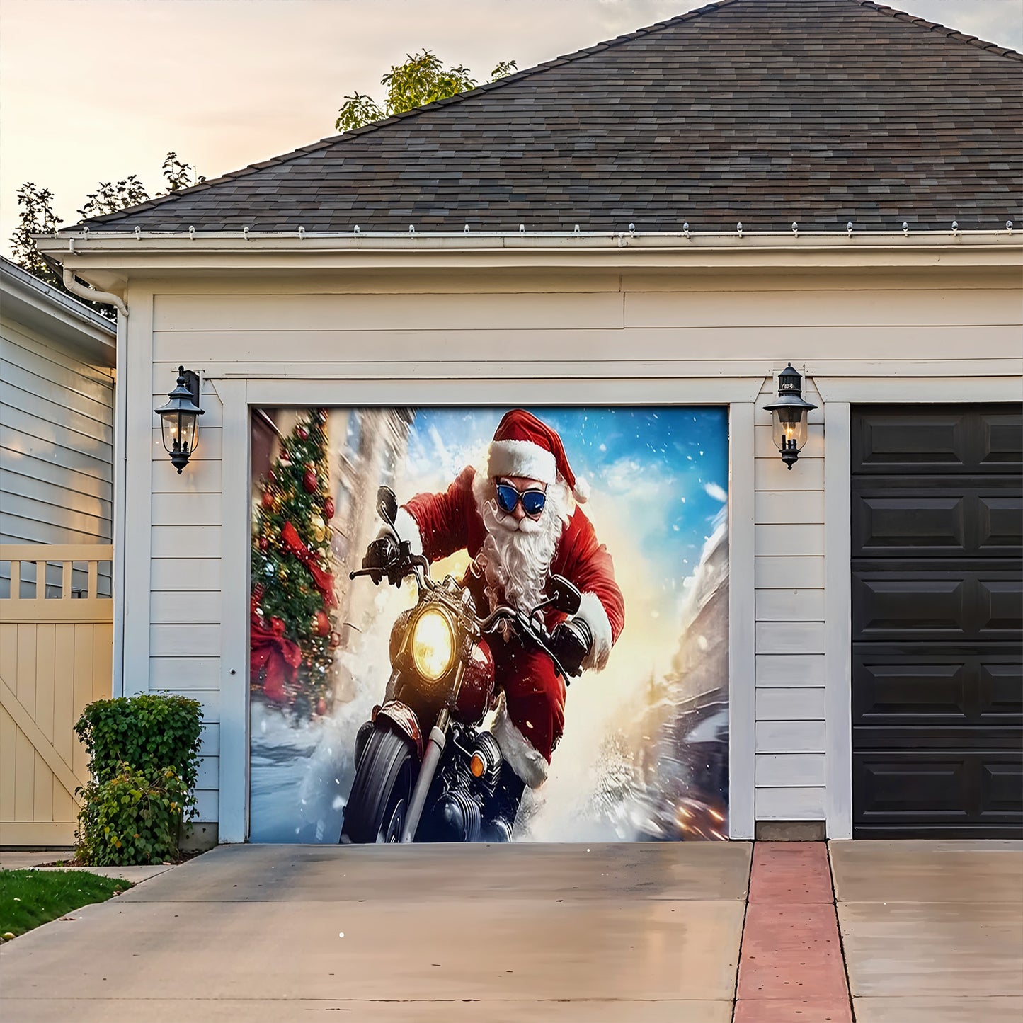 Lorva Christmas Garage Door Banner Decoration Cool Santa