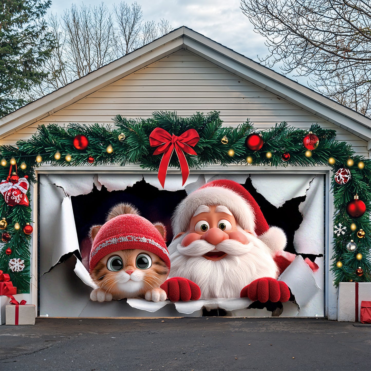 Lorva Christmas Garage Door Banner Decoration Cute Catmas