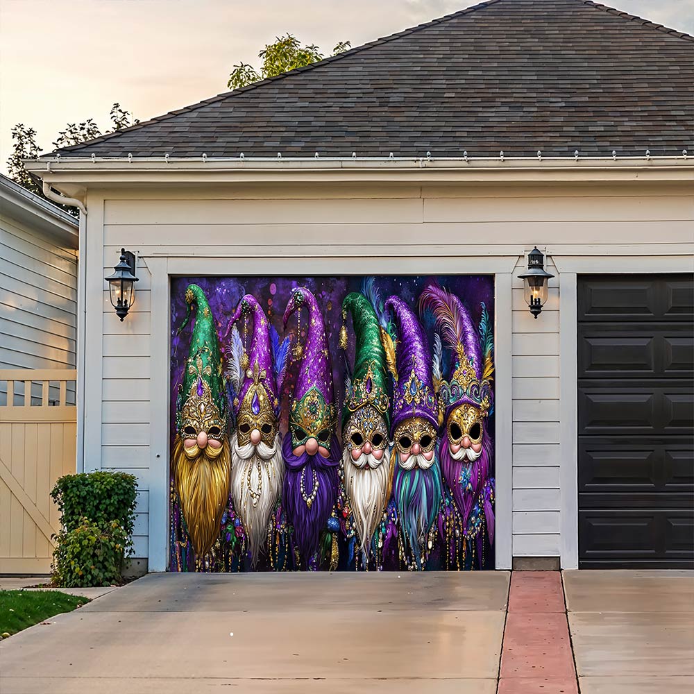 Lorva Mardi Gras Garage Door Banner Decoration Happy Gnomes