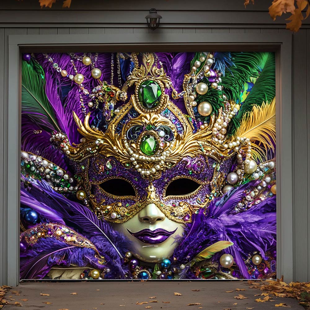 Lorva Garage Door Banner Decoration Royal Mardi Mask