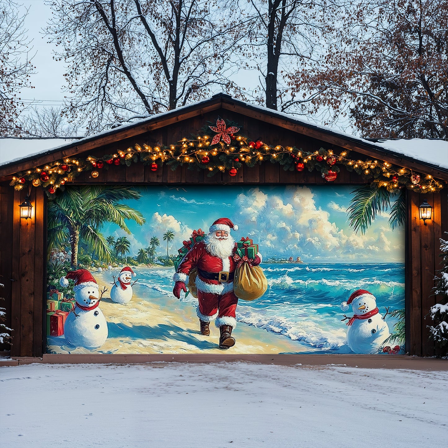 Lorva Christmas Garage Door Banner Decoration Relax Beach