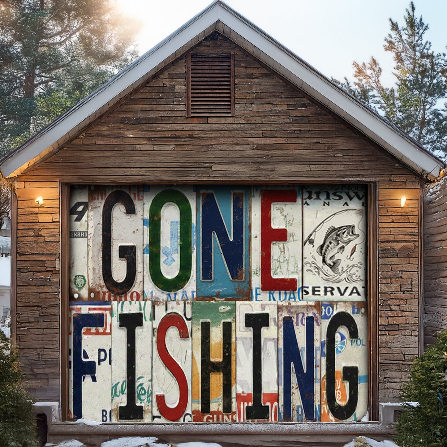 Lorva Garage Door Banner Decoration Gone Fishing